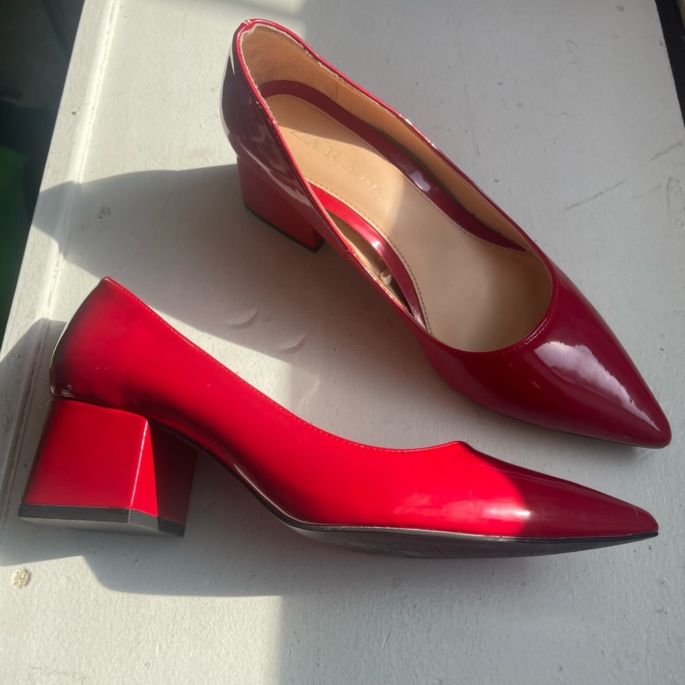 Zara Red Heels with Block Heel Design